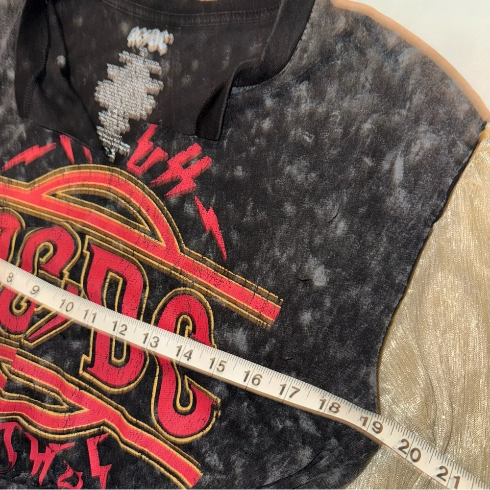 Upcycled AC/DC Band Distressed Black Gold T-Shirt Top‎ Ladies Small-Medium Rock